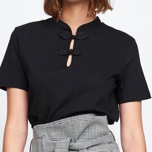 Zara Deco Toggle Mandarin/Chinese collar T-Shirt